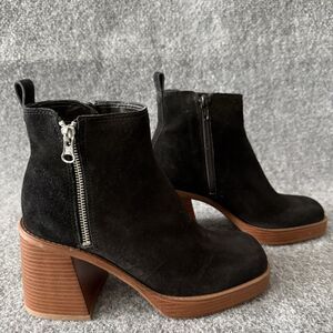 Copper Key Solstice Black Leather Zip Block Heel Ankle Bootie Square Toe 6.5M